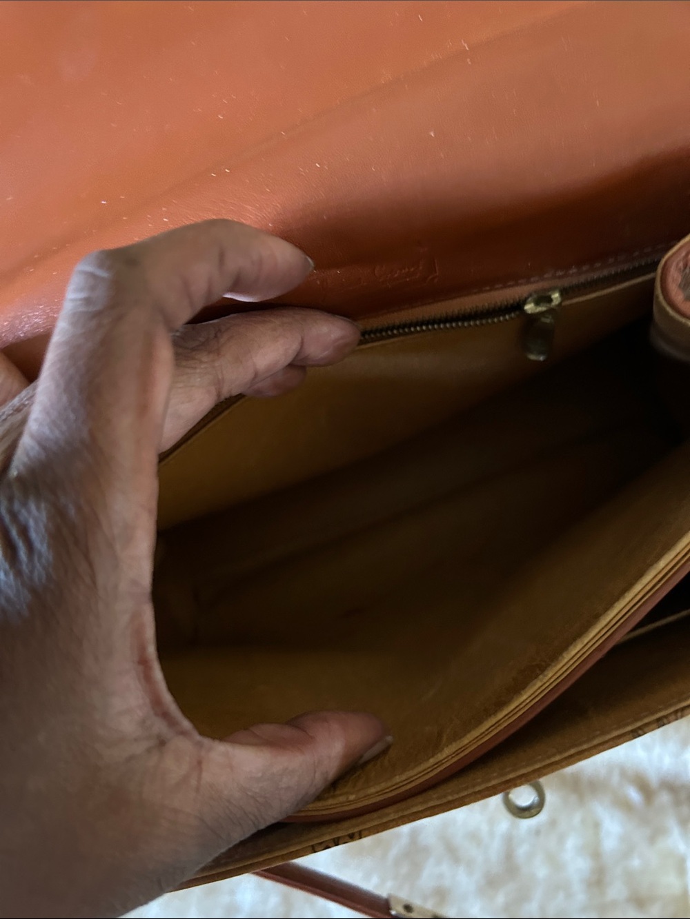 MCM Cognac Logo Visetos Top Handle Satchel with Gold Hardware lock w keys  COA - Picture 11 of 15